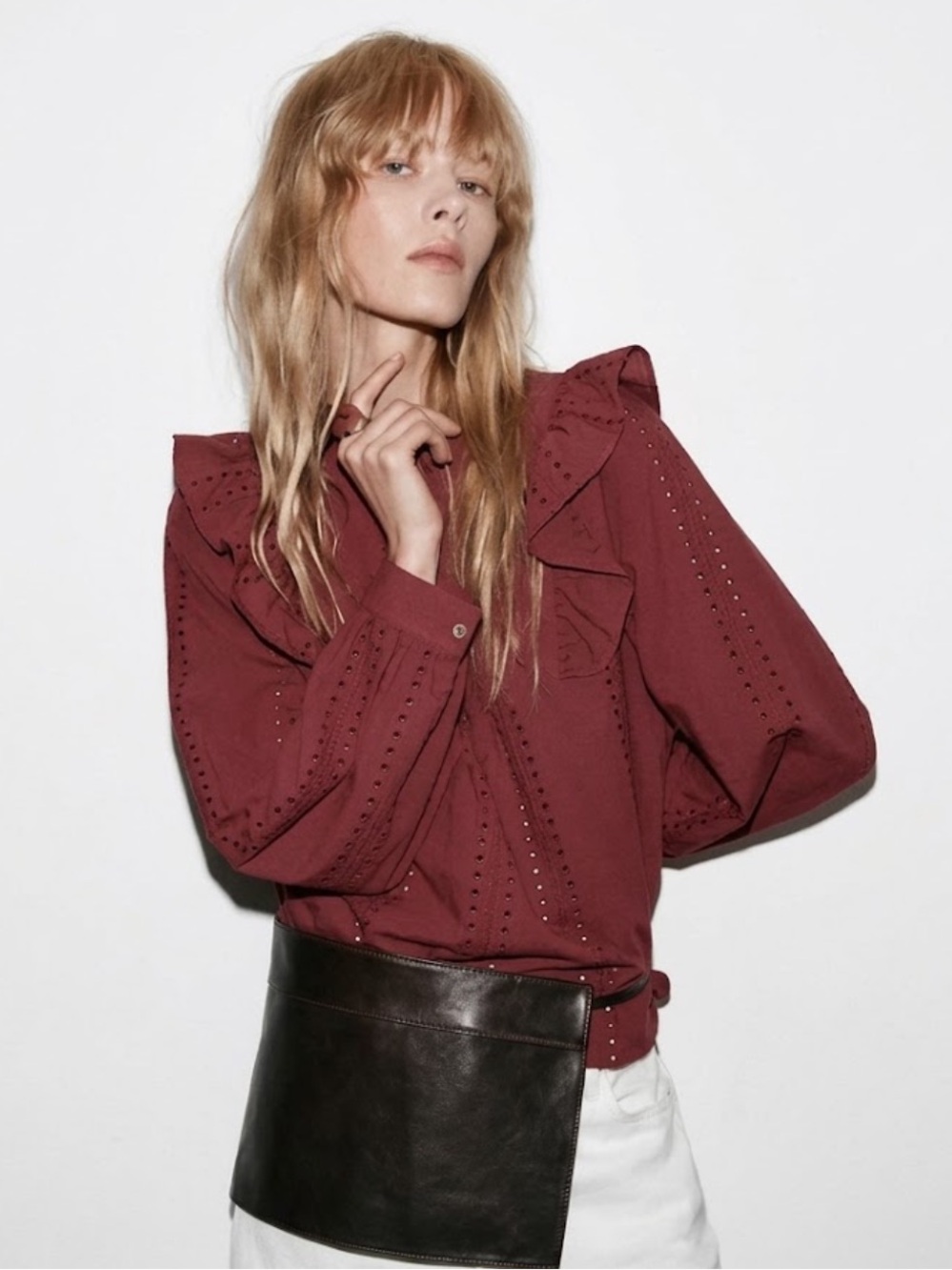 NWT Zara Woman ROMANTIC PERFORATED EMBROIDERED BLOUSE Eyelet Top Size M Medium